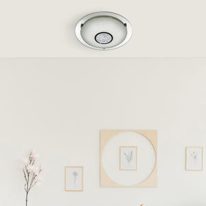 Searchlight Electric Portland LED Flush - Chrome, Mirror, White Glass Shade, IP44 3883-41