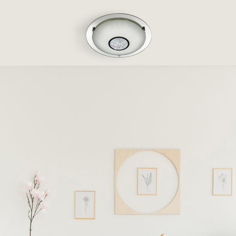 Searchlight Electric Portland LED Flush - Chrome, Mirror, White Glass Shade, IP44 3883-41