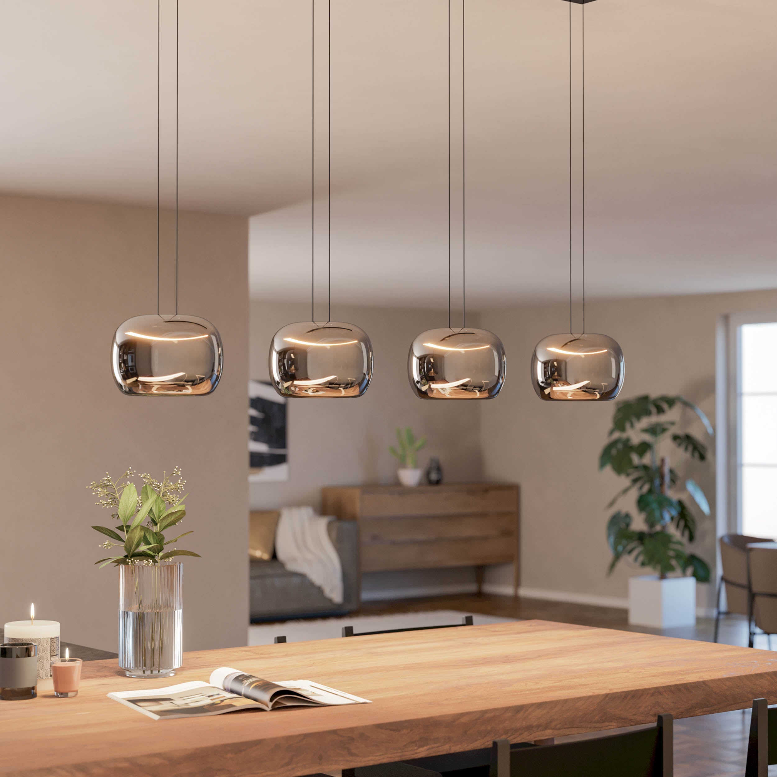 Eglo EU Hortunas LED Five Light Cluster Pendant Black Steel with Rounded Fumed Glass Shades