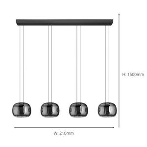 Eglo EU Hortunas LED Four Light Pendant Black Steel with Rounded Fumed Glass Shades