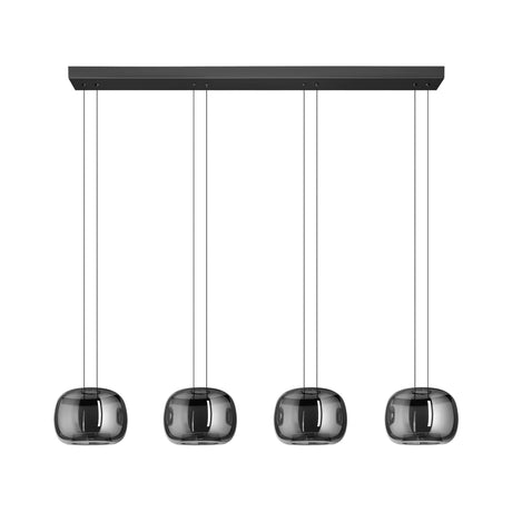 Eglo EU Hortunas LED Four Light Pendant Black Steel with Rounded Fumed Glass Shades