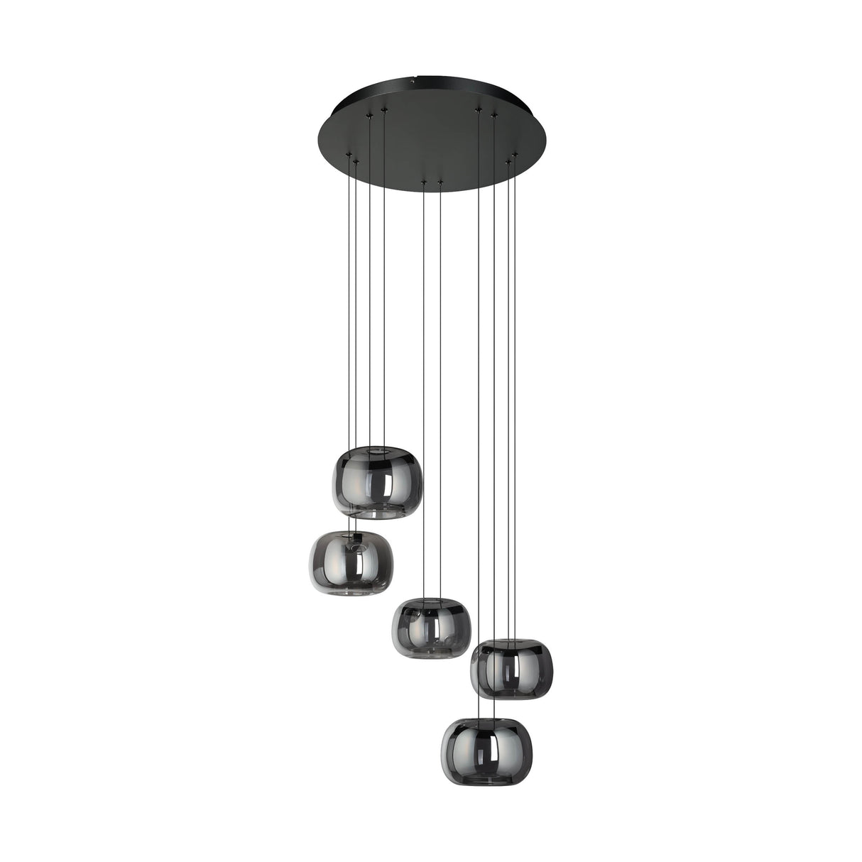 Eglo EU Hortunas LED Five Light Cluster Pendant Black Steel with Rounded Fumed Glass Shades