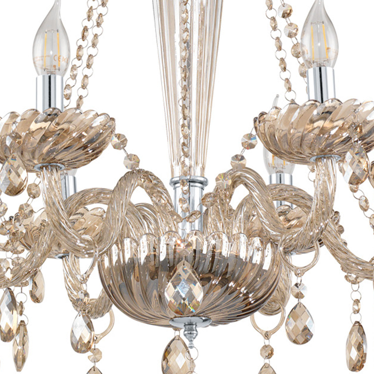 Eglo EU Basilano Cognac Glass Crystal Pendant Light, (D) 72cm