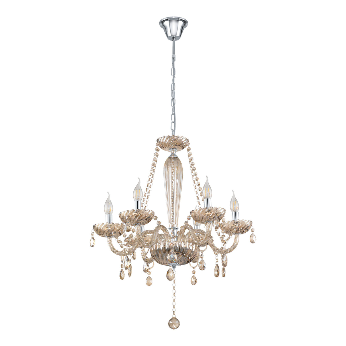 Eglo EU Basilano Cognac Glass Crystal Pendant Light, (D) 72cm
