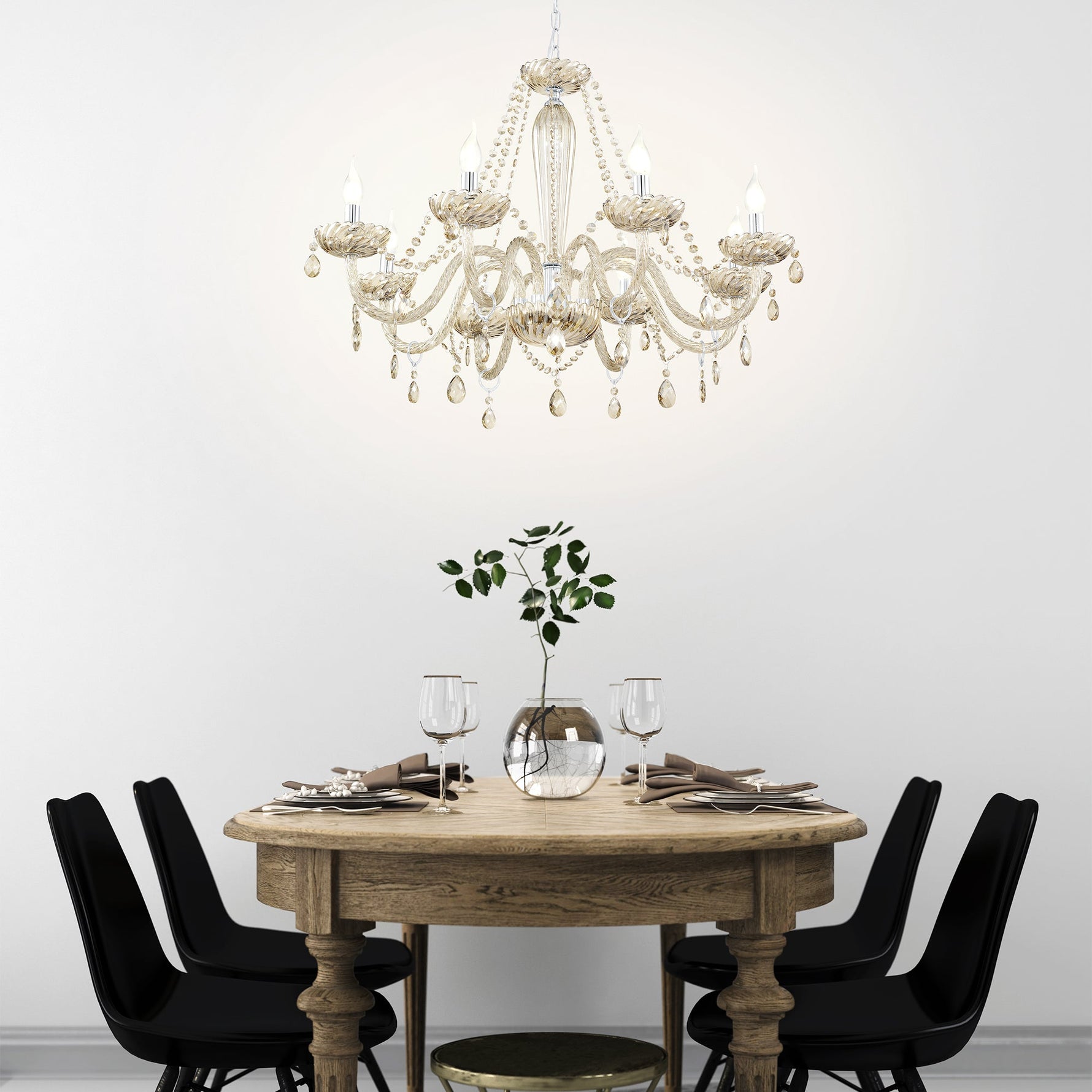 Eglo EU Basilano Chrome Glass Crystal Pendant Light, (D) 82cm