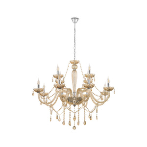 Eglo EU Basilano Chrome & Cognac Glass Crystal Pendant Light, (D) 100cm