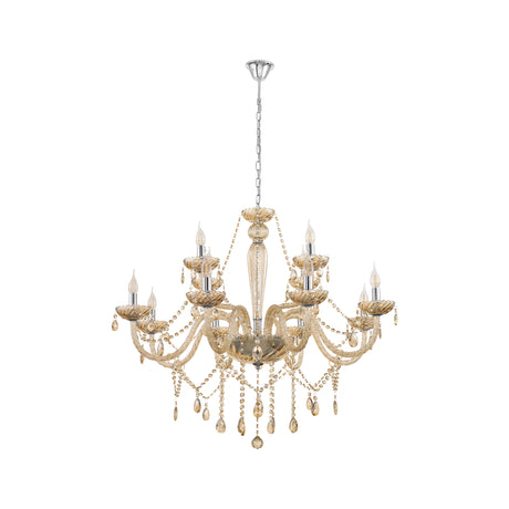 Eglo EU Basilano Chrome & Cognac Glass Crystal Pendant Light, (D) 100cm