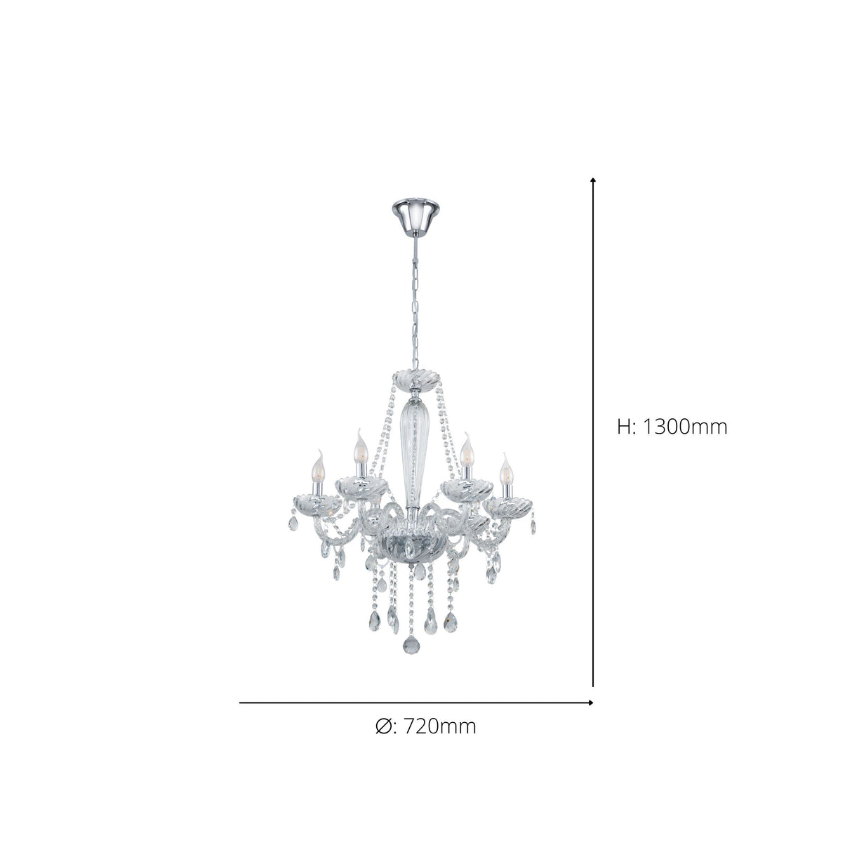 Eglo EU Basilano Chrome Glass Crystal Chandelier Pendant Light, (D) 72cm