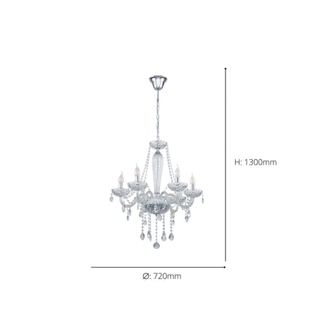 Eglo EU Basilano Chrome Glass Crystal Chandelier Pendant Light, (D) 72cm
