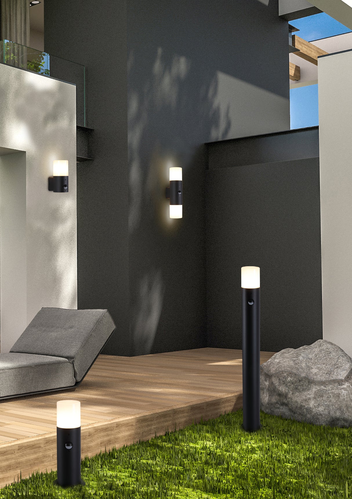 Searchlight Electric Colorado LED Outdoor Up/Down Wall Light, Aluminium & PC 39230BK-PIR