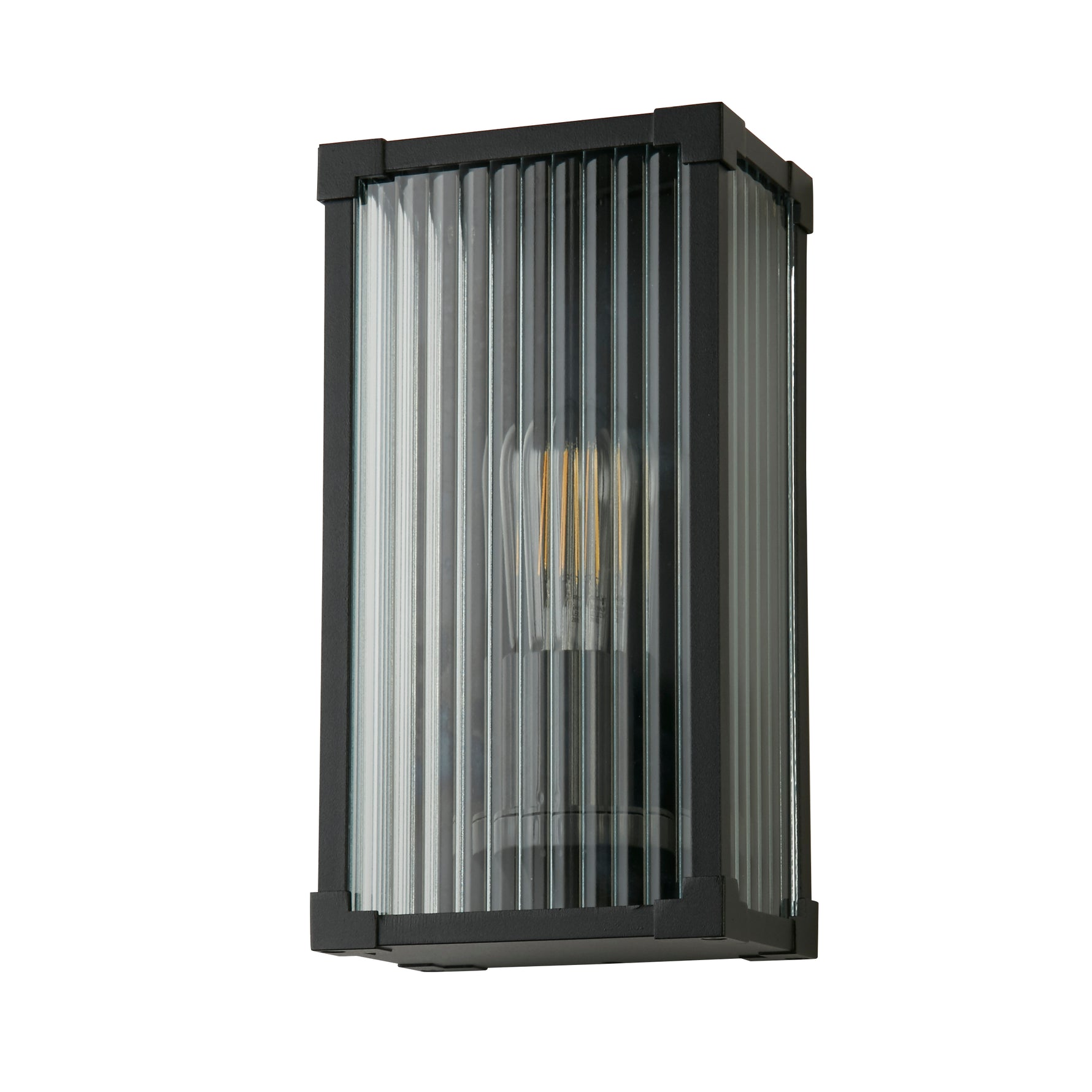 Searchlight Electric Cincinnati Outdoor Wall Lamp Aluminium, Clear ribbed glass 39340BK