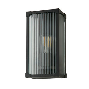 Searchlight Electric Cincinnati Outdoor Wall Lamp Aluminium, Clear ribbed glass 39340BK