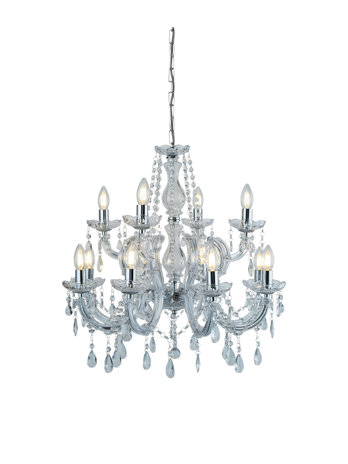 Marie Therese 12Lt Chandelier - Chrome Metal & Clear Acrylic
