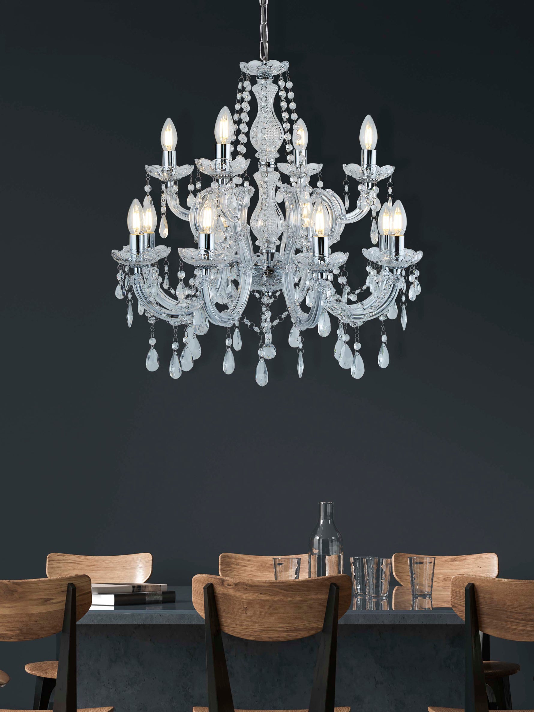 Searchlight Electric Marie Therese 12Lt Chandelier - Chrome Metal & Clear Acrylic 399-12
