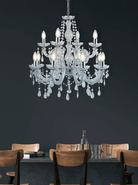 Searchlight Electric Marie Therese 12Lt Chandelier - Chrome Metal & Clear Acrylic 399-12