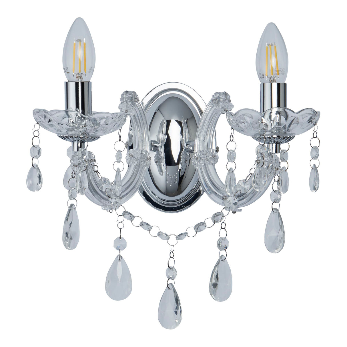 Searchlight Electric Marie Therese  2Lt Wall Light - Chrome Metal & Clear Acrylic 399-2