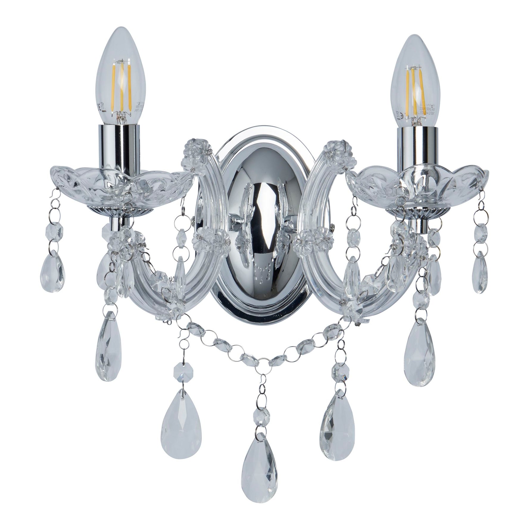 Searchlight Electric Marie Therese  2Lt Wall Light - Chrome Metal & Clear Acrylic 399-2