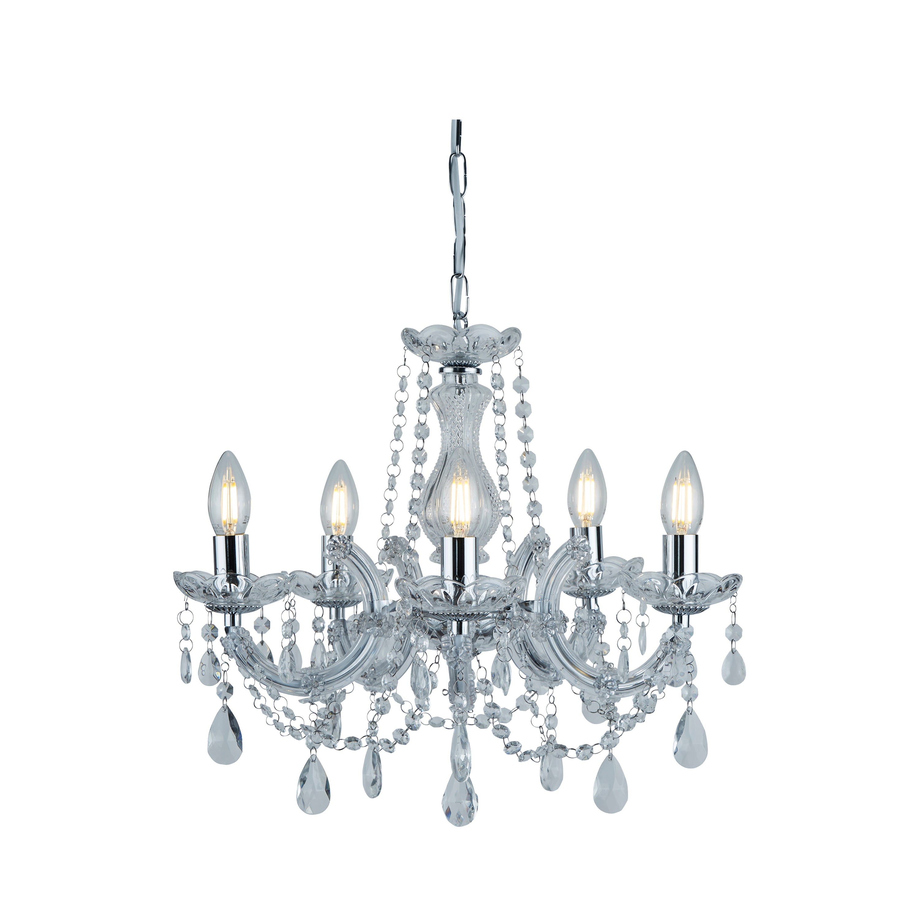 Marie Therese  5Lt Pendant - Chrome Metal & Clear Acrylic