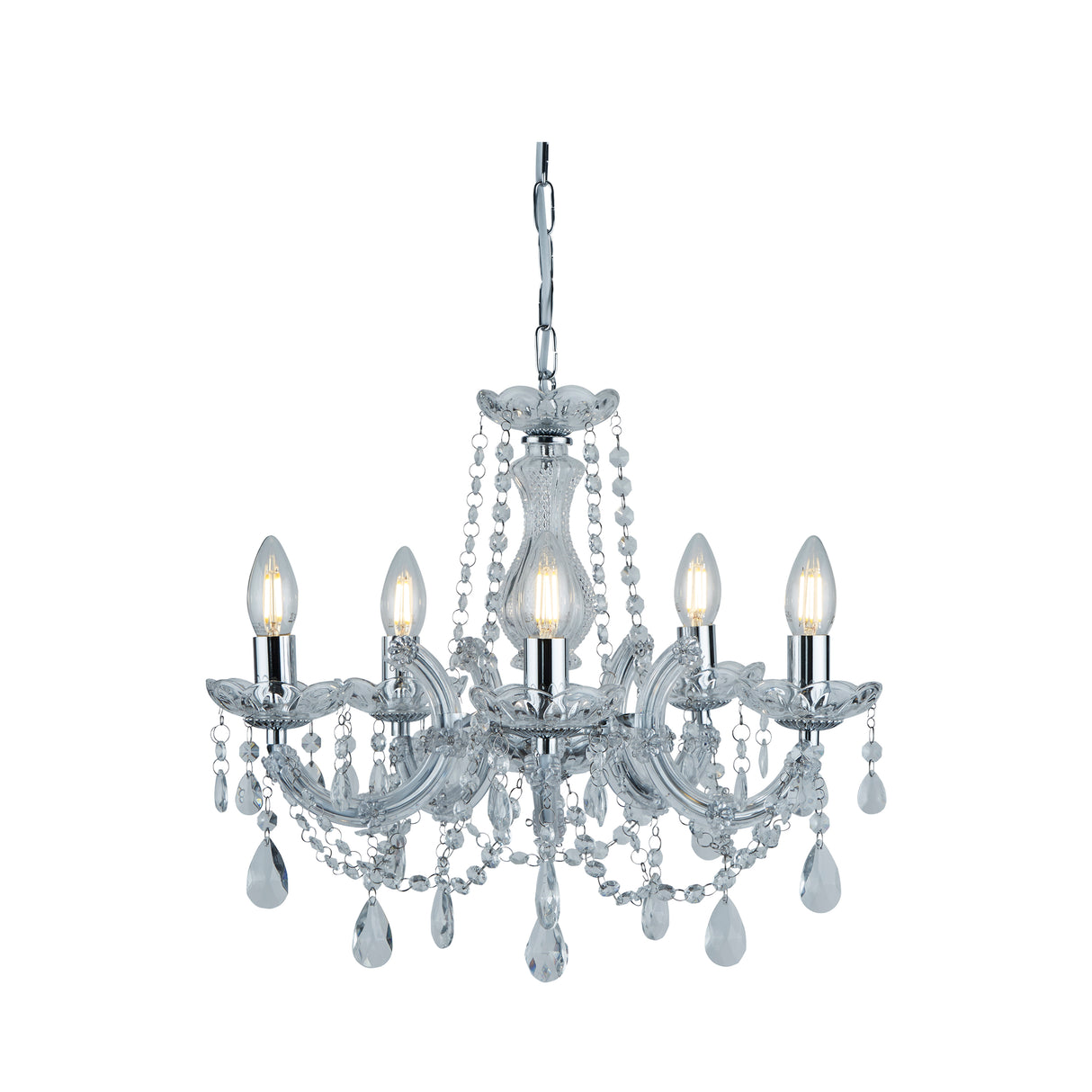 Marie Therese  5Lt Pendant - Chrome Metal & Clear Acrylic