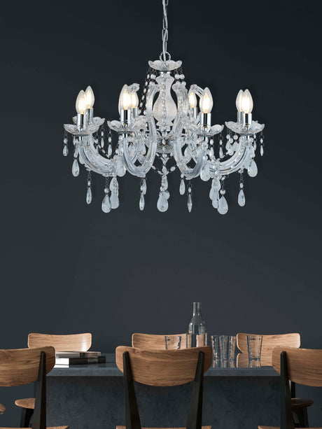 Searchlight Electric Marie Therese 8Lt Pendant - Chrome Metal & Clear Acrylic 399-8