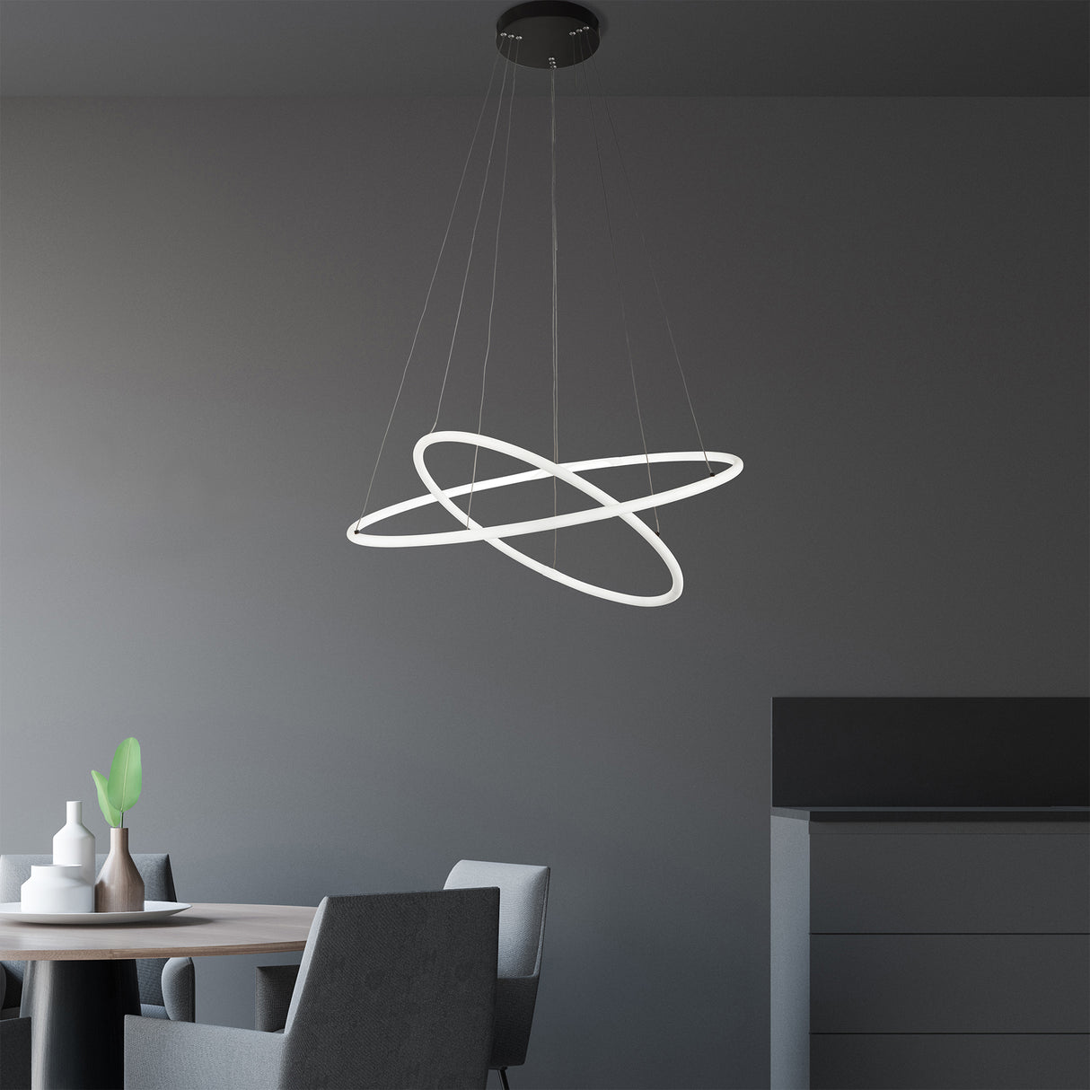 Searchlight Electric Revolve 2Lt Ring Pendant  - Black Metal & Opal Tubes 40176-2BK
