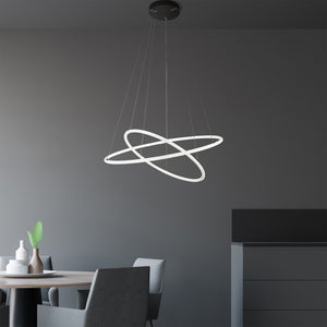 Searchlight Electric Revolve 2Lt Ring Pendant  - Black Metal & Opal Tubes 40176-2BK
