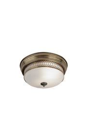 Edinburgh 2Lt Flush  - Antique Brass Metal & Acid Glass