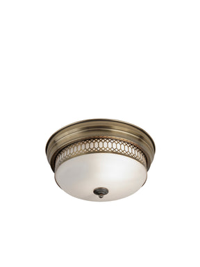 Edinburgh 2Lt Flush  - Antique Brass Metal & Acid Glass