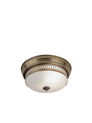 Edinburgh 2Lt Flush  - Antique Brass Metal & Acid Glass