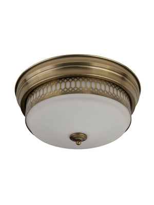 Searchlight Electric Edinburgh 2Lt Flush  - Antique Brass Metal & Acid Glass 4132-2AB