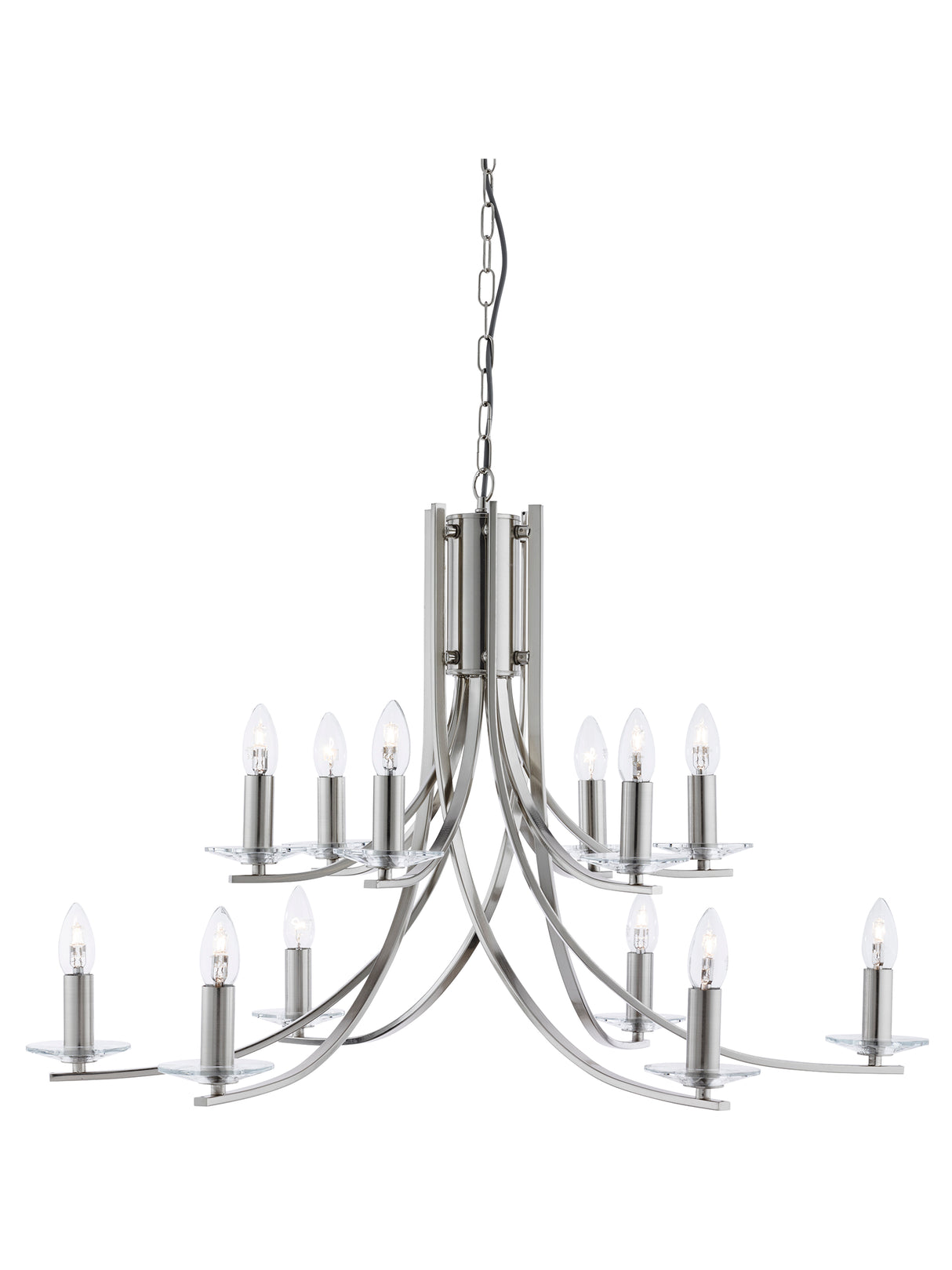 Ascona 12Lt Pendant - Satin Silver & Clear Glass Sconces