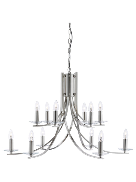 Ascona 12Lt Pendant - Satin Silver & Clear Glass Sconces