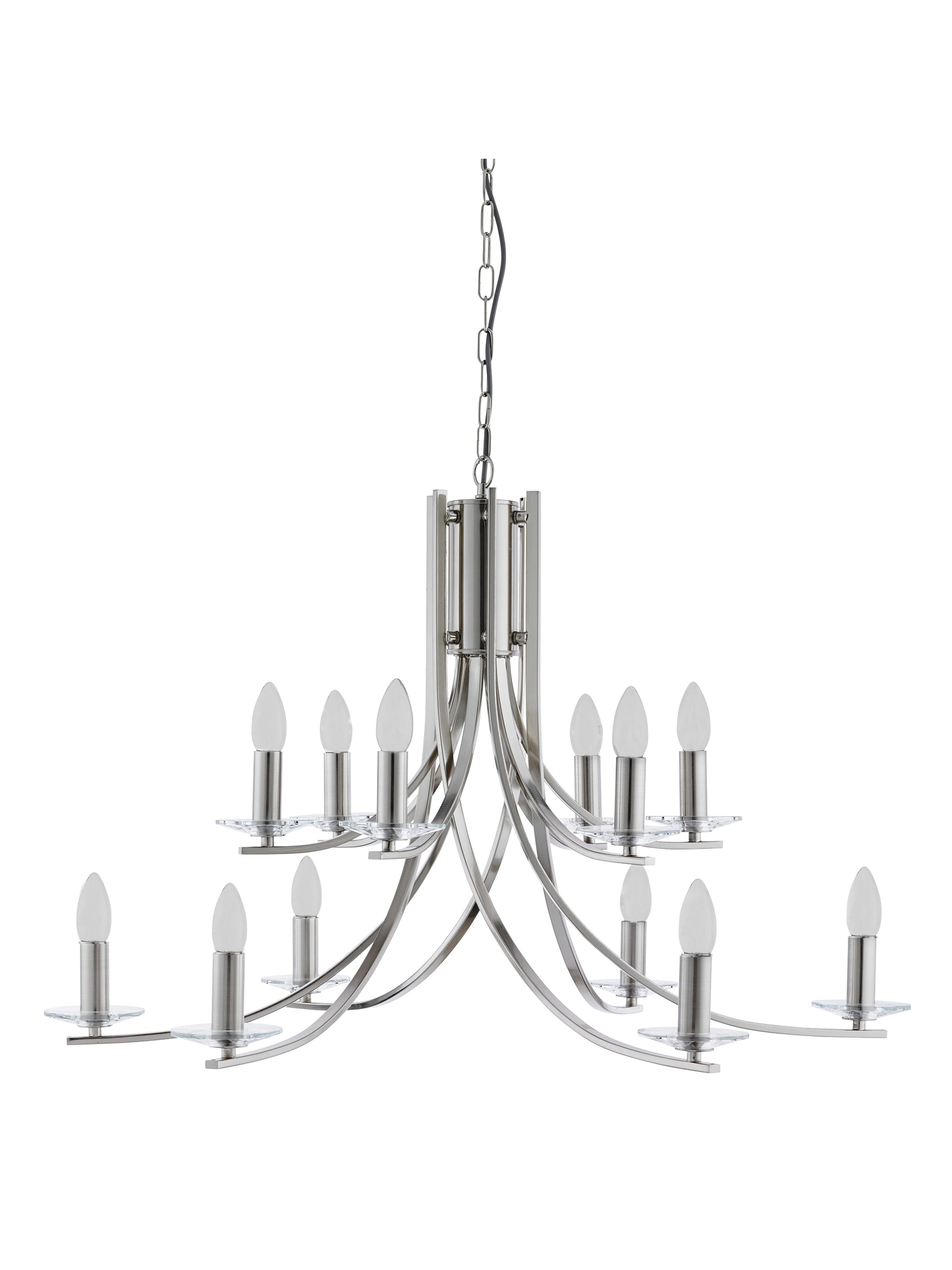 Searchlight Electric Ascona 12Lt Pendant - Satin Silver & Clear Glass Sconces 41612-12SS
