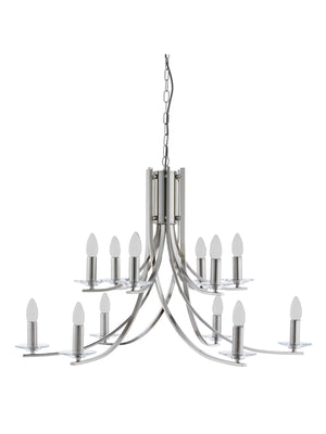 Searchlight Electric Ascona 12Lt Pendant - Satin Silver & Clear Glass Sconces 41612-12SS