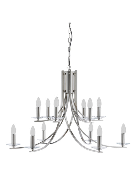 Searchlight Electric Ascona 12Lt Pendant - Satin Silver & Clear Glass Sconces 41612-12SS