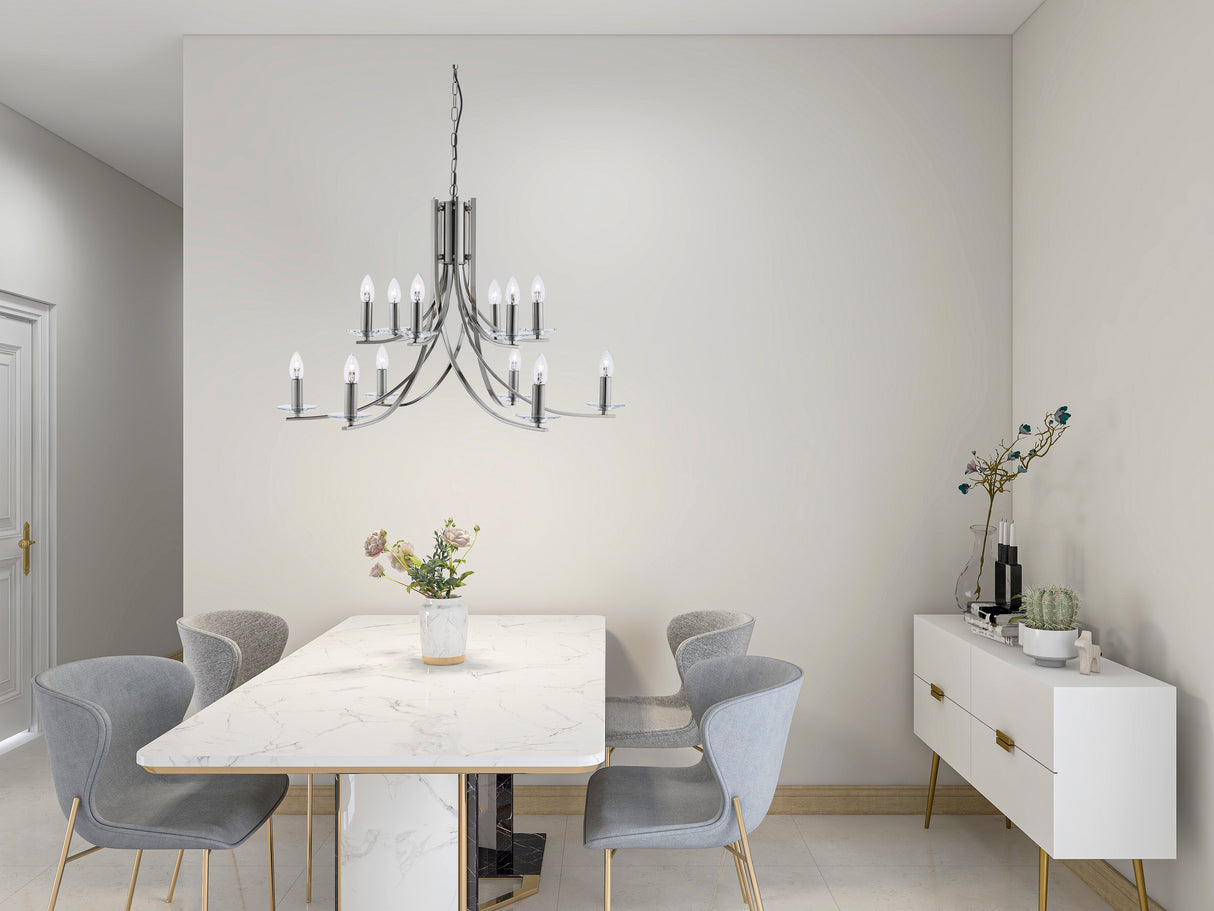Searchlight Electric Ascona 12Lt Pendant - Satin Silver & Clear Glass Sconces 41612-12SS