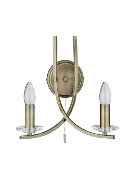 Searchlight Electric Ascona 2Lt Wall Light - Antique Brass Metal & Glass 4162-2AB