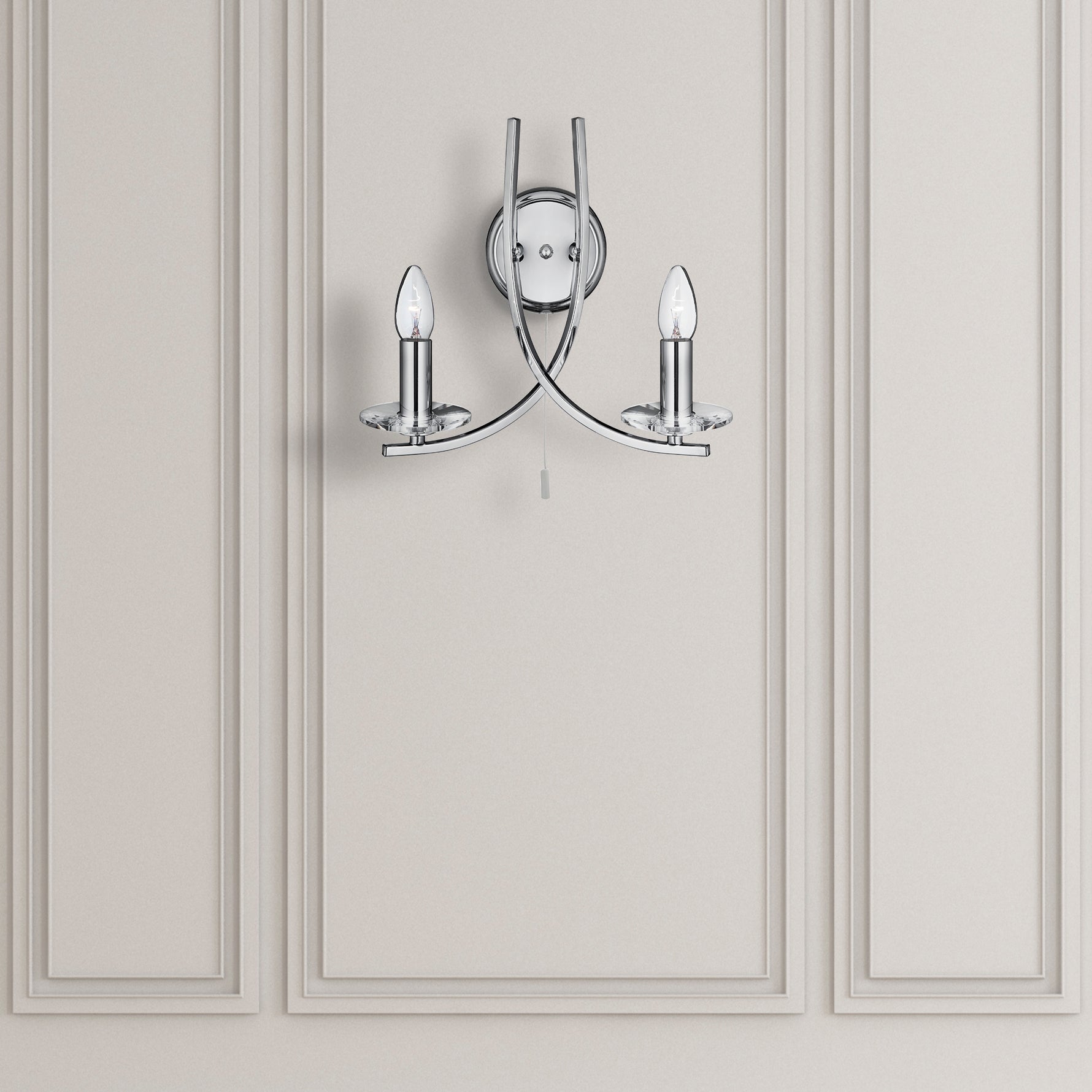 Searchlight Electric Ascona 2Lt Wall Light - Chrome Metal & Glass 4162-2CC