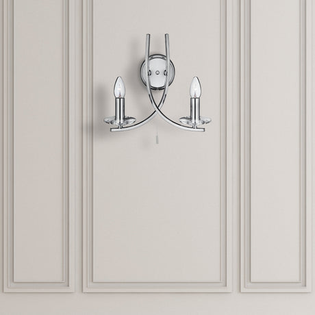 Searchlight Electric Ascona 2Lt Wall Light - Chrome Metal & Glass 4162-2CC