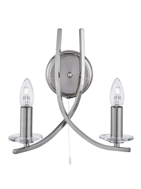 Ascona 2Lt Wall Light - Satin Silver & Clear Glass Sconces