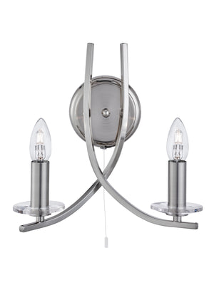 Ascona 2Lt Wall Light - Satin Silver & Clear Glass Sconces