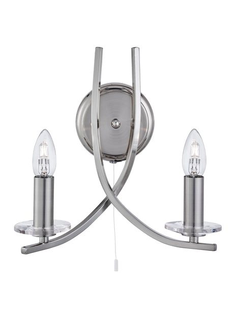 Searchlight Electric Ascona 2Lt Wall Light - Satin Silver & Clear Glass Sconces 4162-2SS