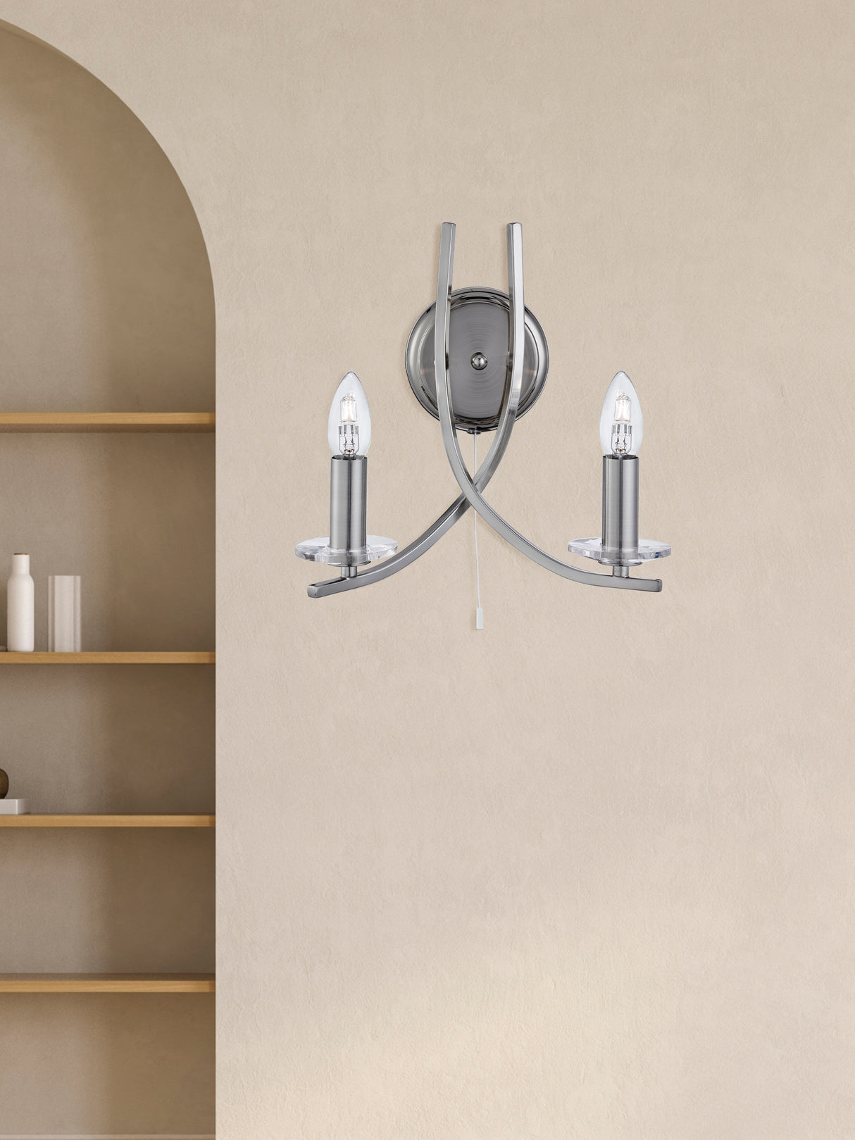 Searchlight Electric Ascona 2Lt Wall Light - Satin Silver & Clear Glass Sconces 4162-2SS