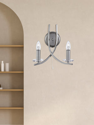 Searchlight Electric Ascona 2Lt Wall Light - Satin Silver & Clear Glass Sconces 4162-2SS