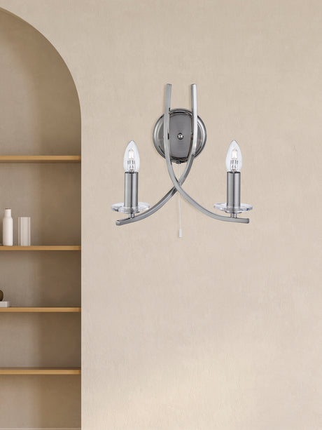 Searchlight Electric Ascona 2Lt Wall Light - Satin Silver & Clear Glass Sconces 4162-2SS