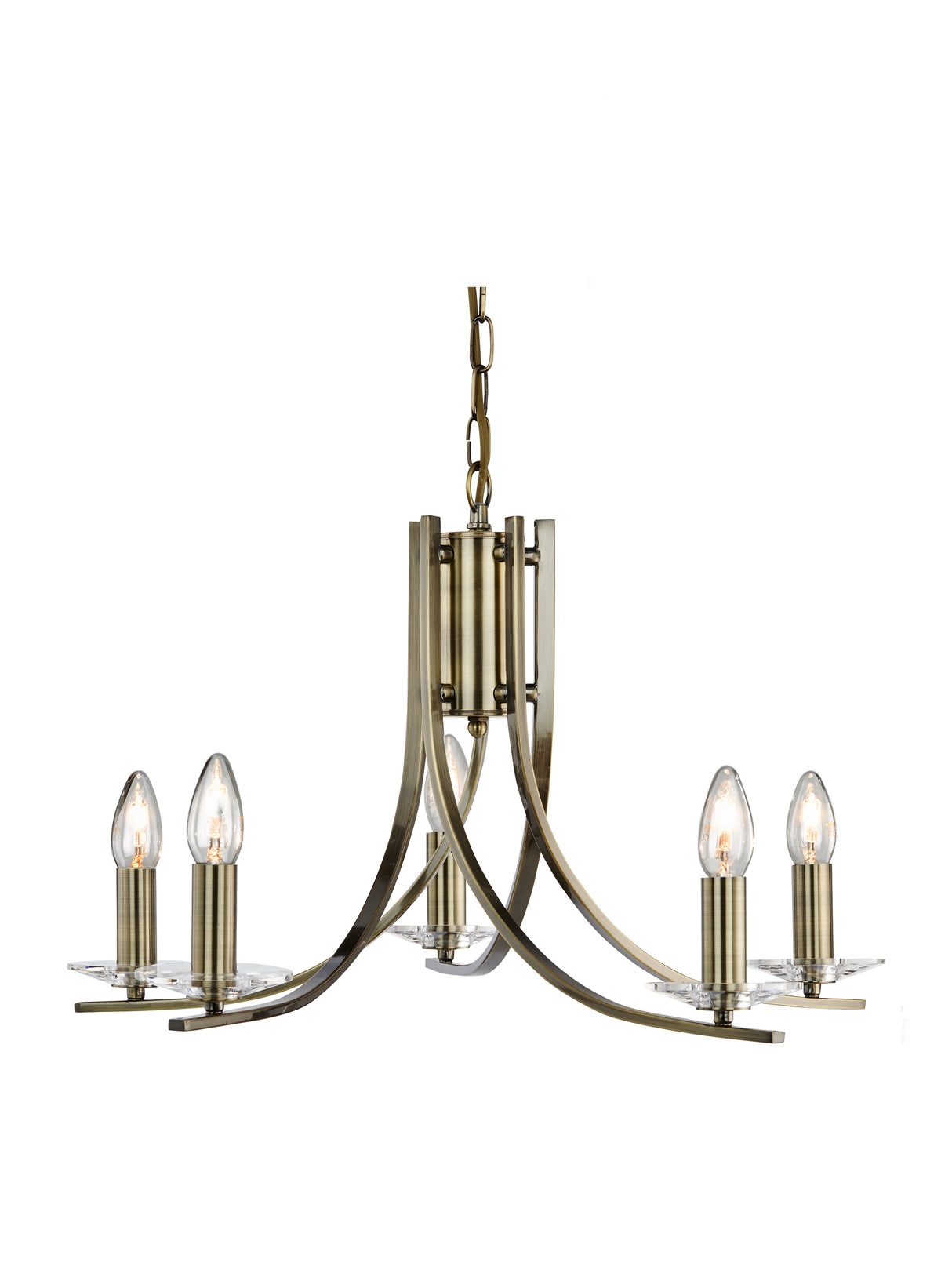 Ascona 5Lt Pendant - Antique Brass Metal & Glass