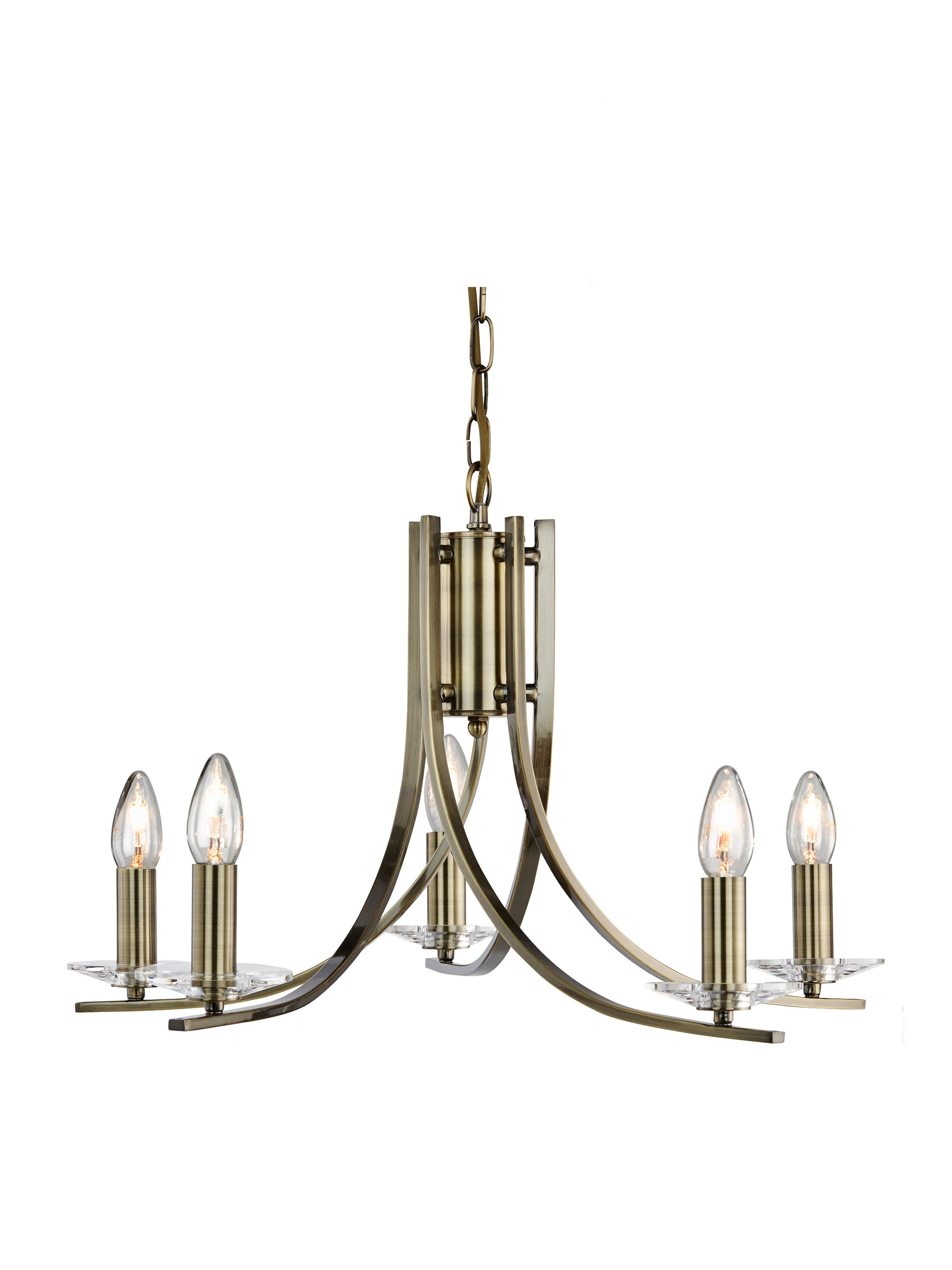 Ascona 5Lt Pendant - Antique Brass Metal & Glass