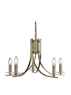 Ascona 5Lt Pendant - Antique Brass Metal & Glass