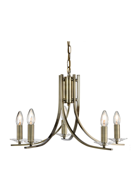 Ascona 5Lt Pendant - Antique Brass Metal & Glass