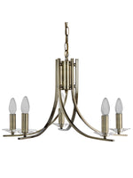 Searchlight Electric Ascona 5Lt Pendant - Antique Brass Metal & Glass 4165-5AB